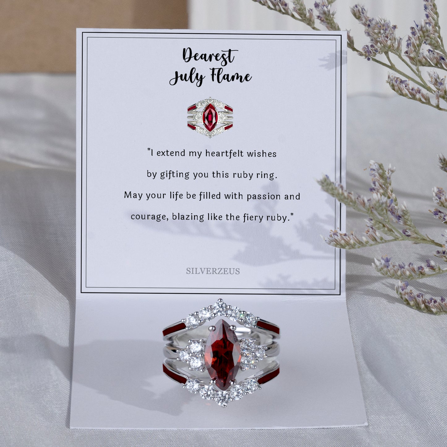 Gift for July Born - Sterling Silver Ruby Birthstone Ring