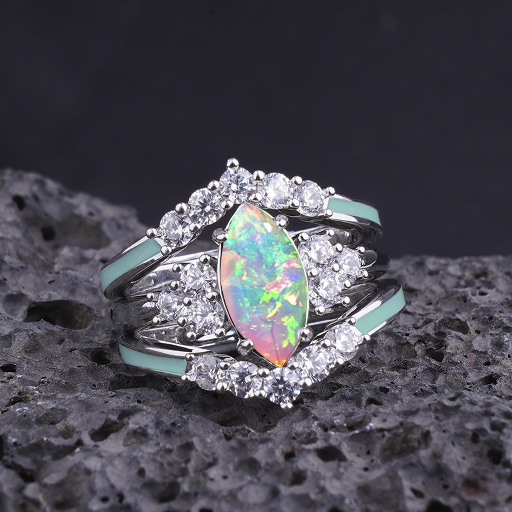 Gift for October Born-Sterling Silver Rainbow Opal Ring
