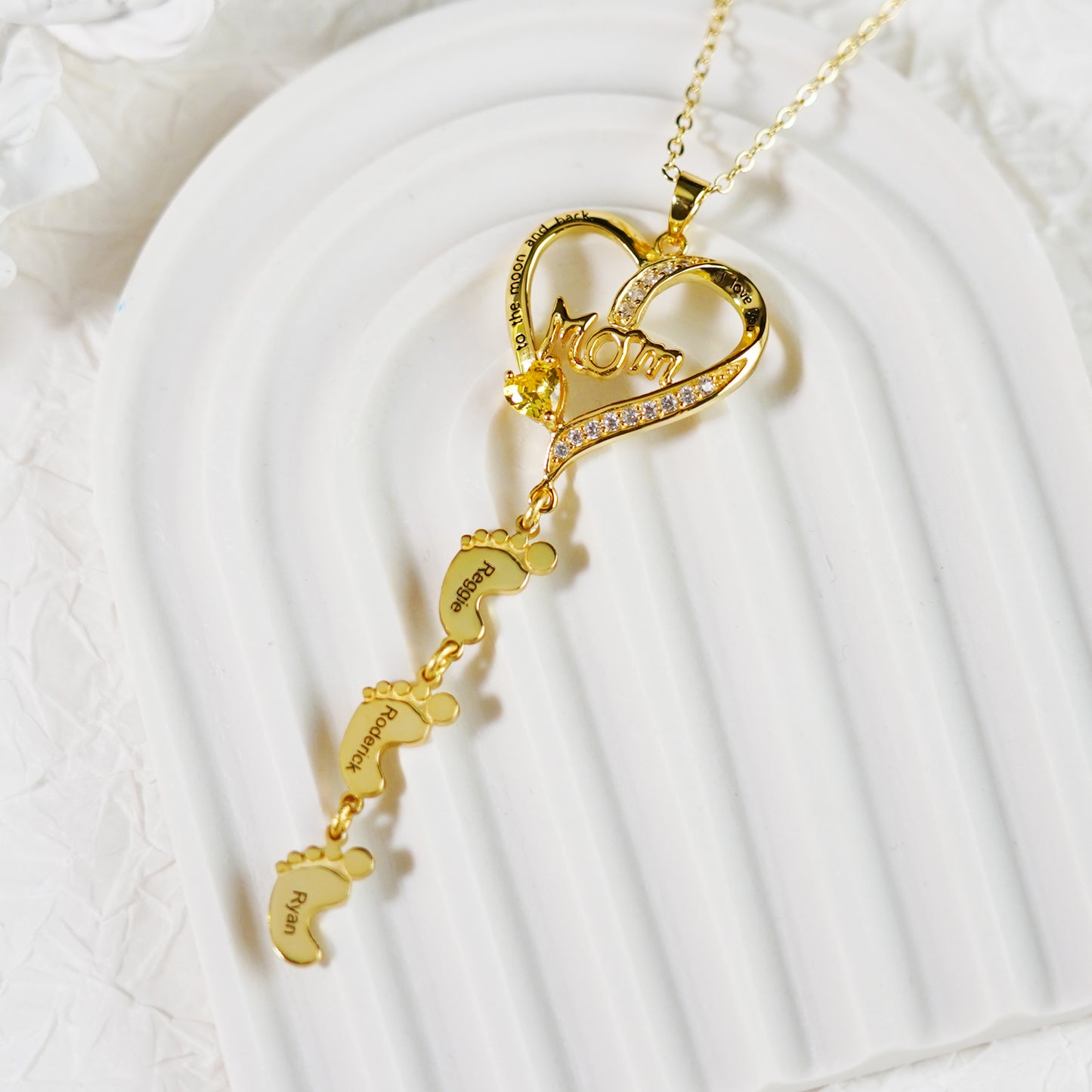 Personalized Name and Birthstone Baby Feet Locket Necklace for Mom