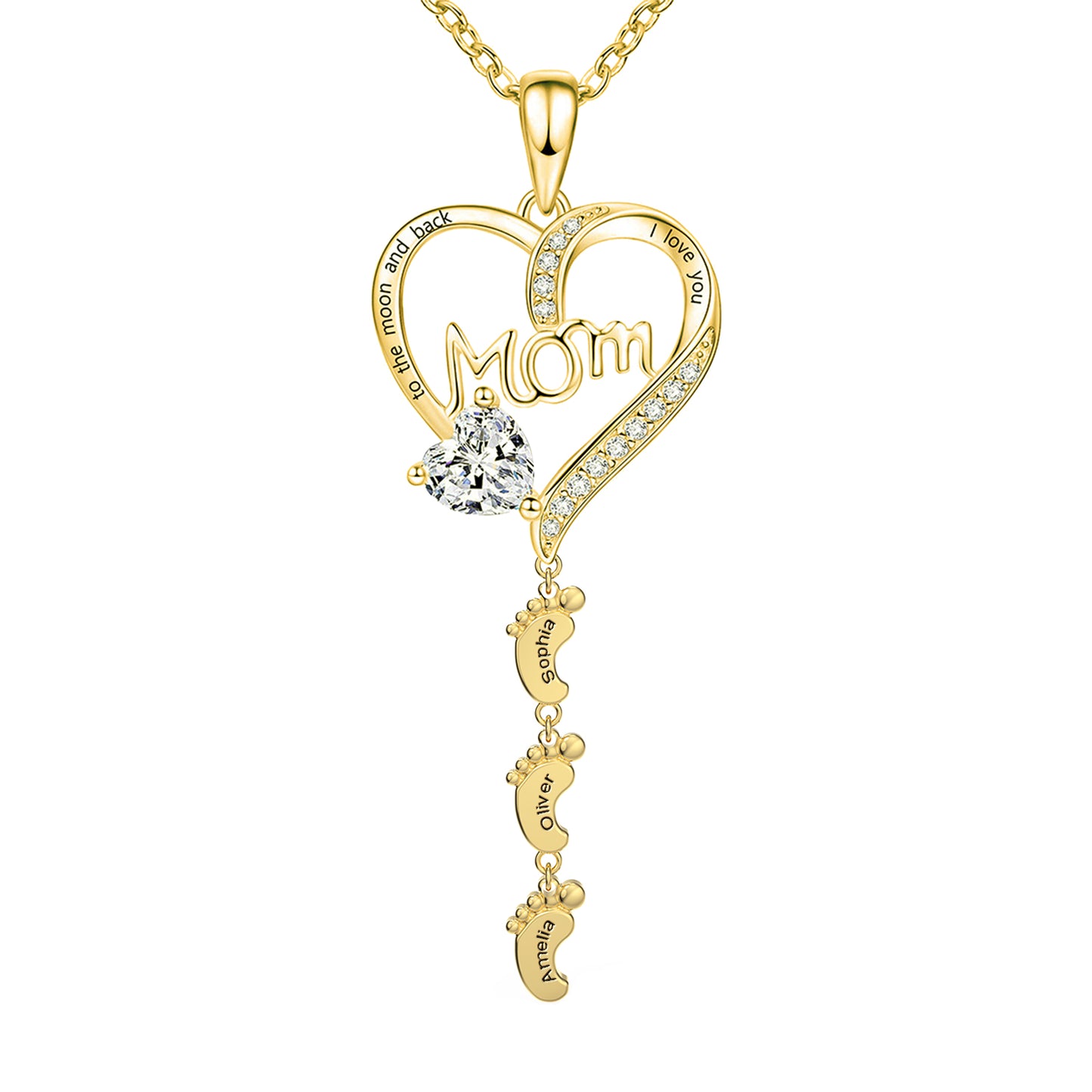 Personalized Name and Birthstone Baby Feet Locket Necklace for Mom