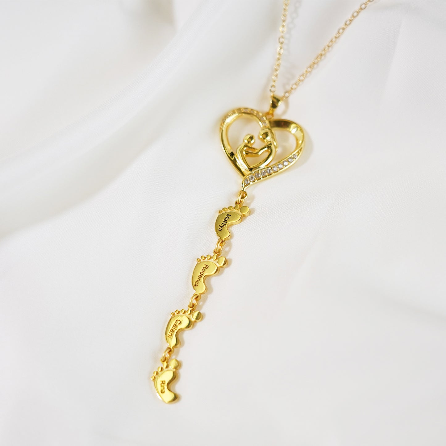 Personalized Necklace with Multi Kids Name and Baby Feet Pendant