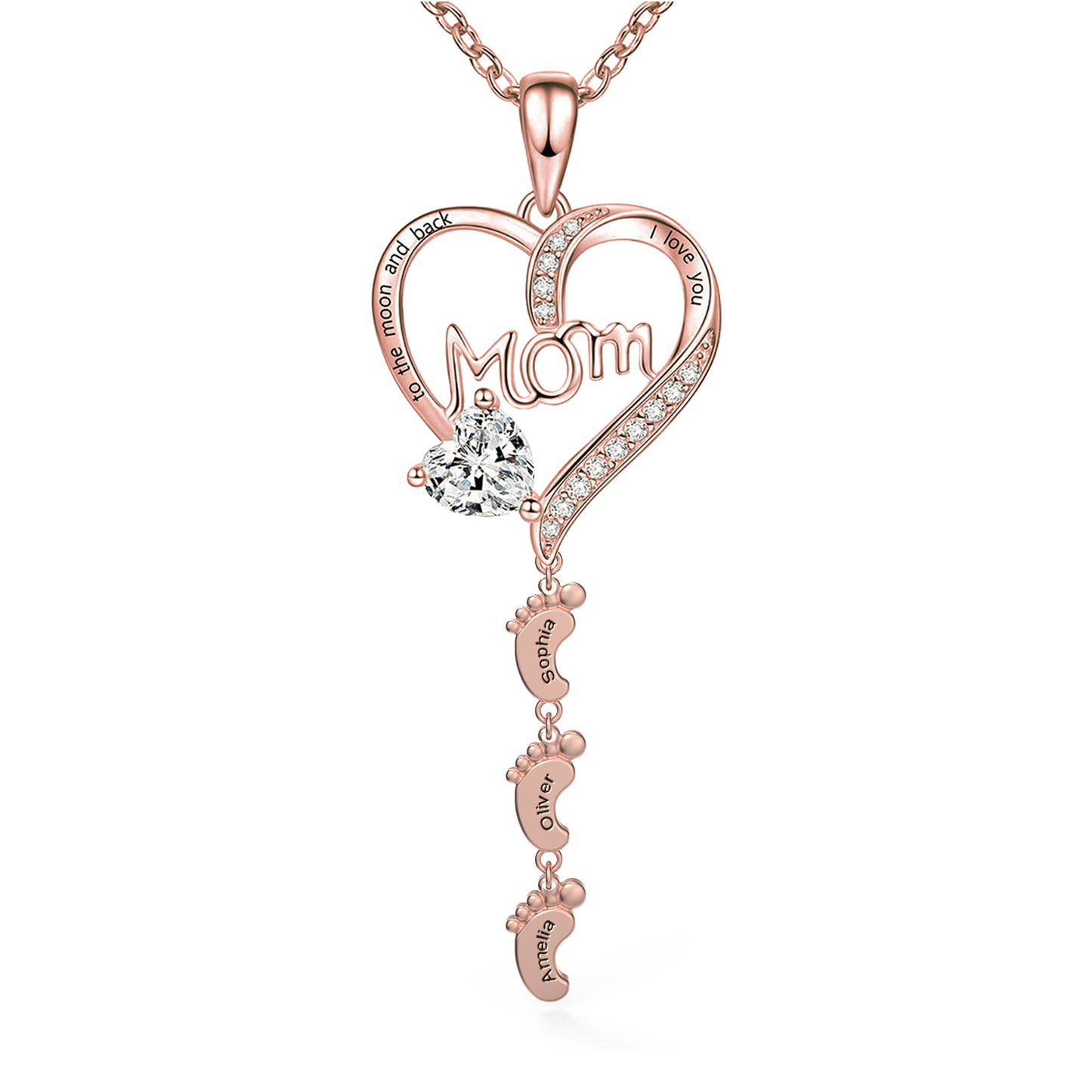 Personalized Name and Birthstone Baby Feet Locket Necklace for Mom