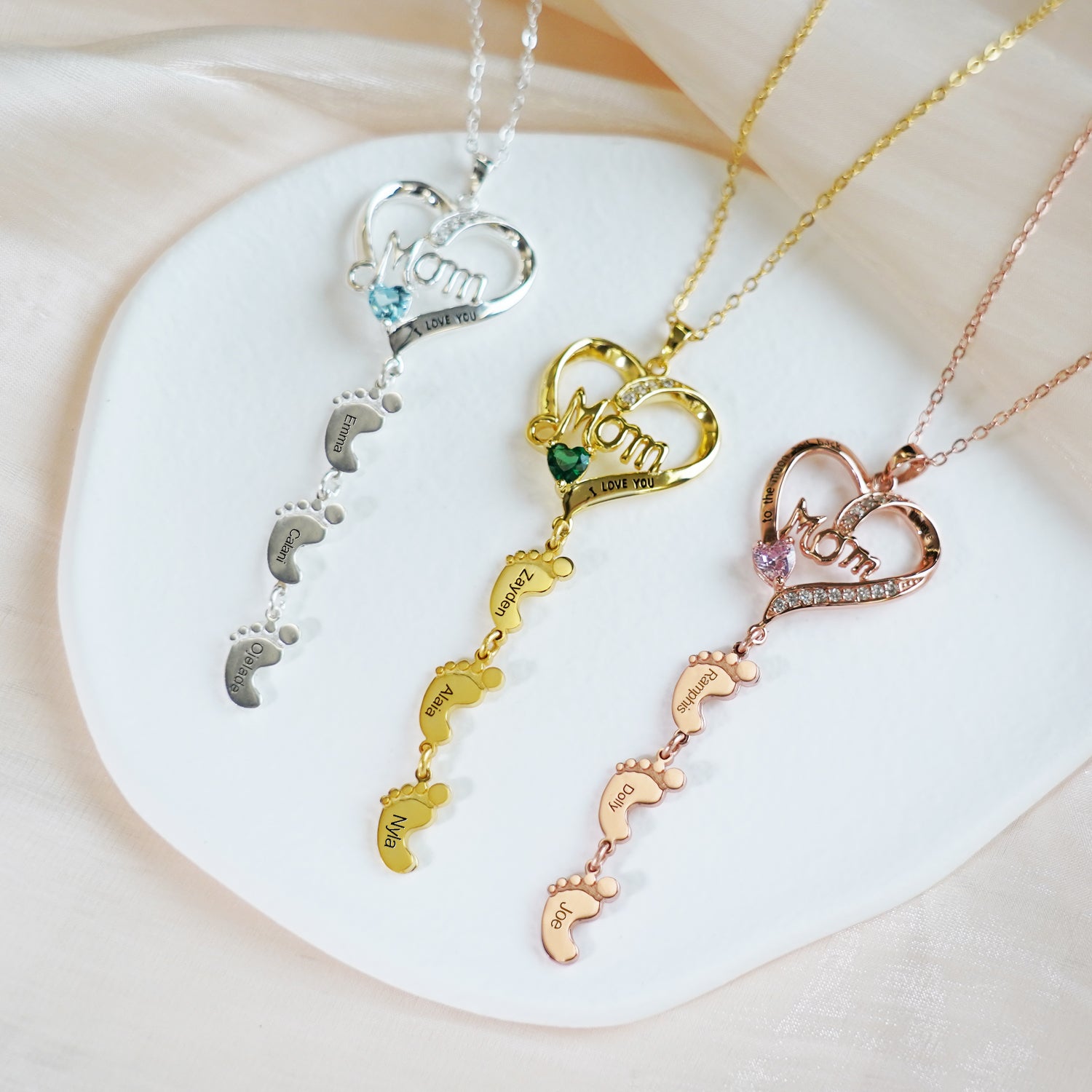 Souvenique Personailzed Name Necklace With 1-10 Baby Feet Pendans Jewerly Gifts for Her