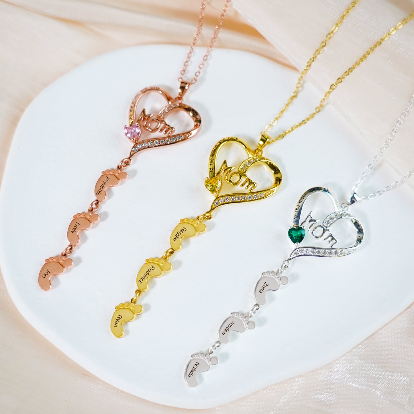 Personalized Name and Birthstone Baby Feet Locket Necklace for Mom