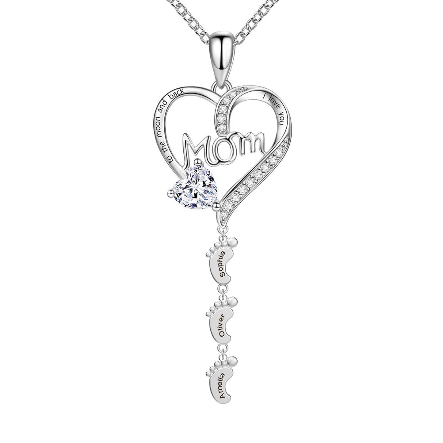 Personalized Name and Birthstone Baby Feet Locket Necklace for Mom