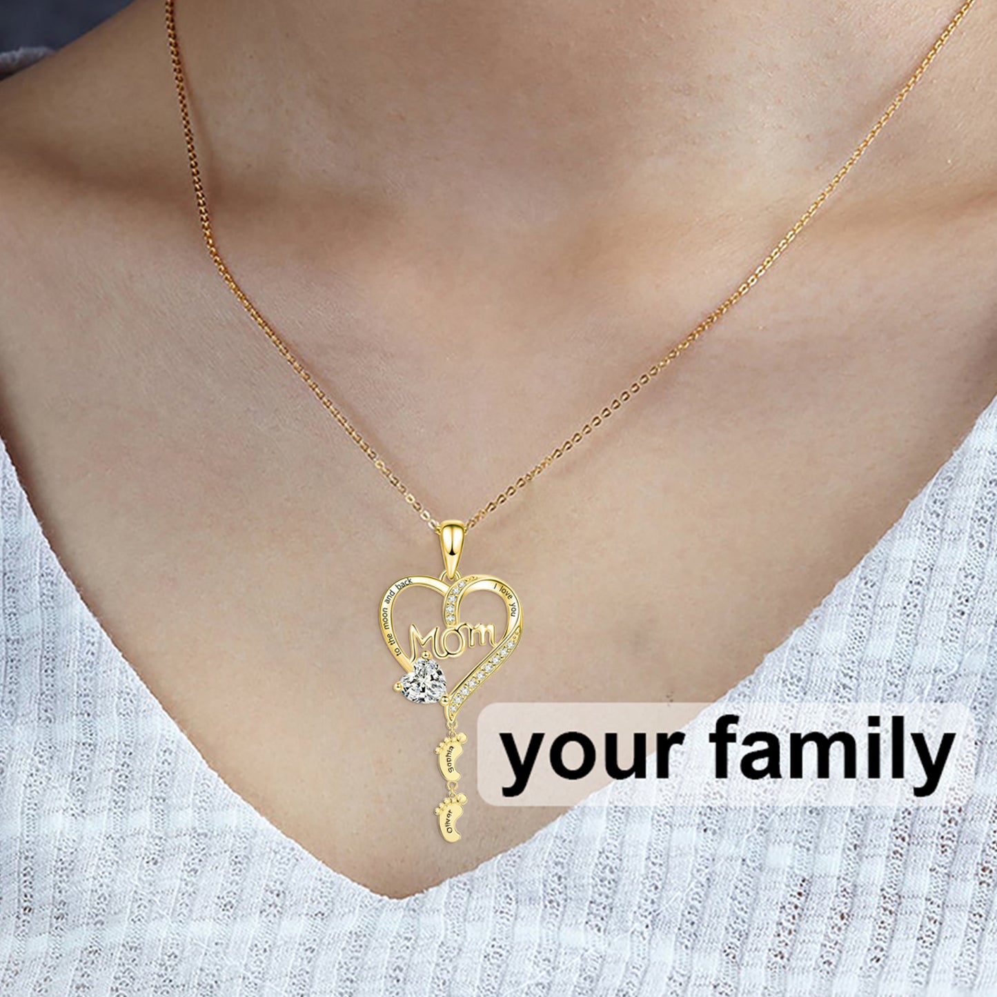 Personalized Name and Birthstone Baby Feet Locket Necklace for Mom