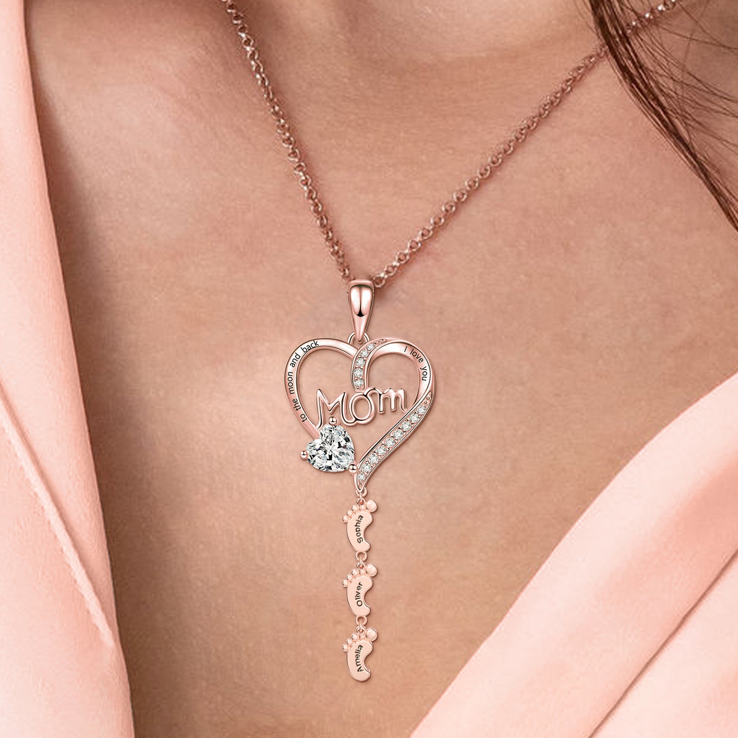 Personalized Name and Birthstone Baby Feet Locket Necklace for Mom