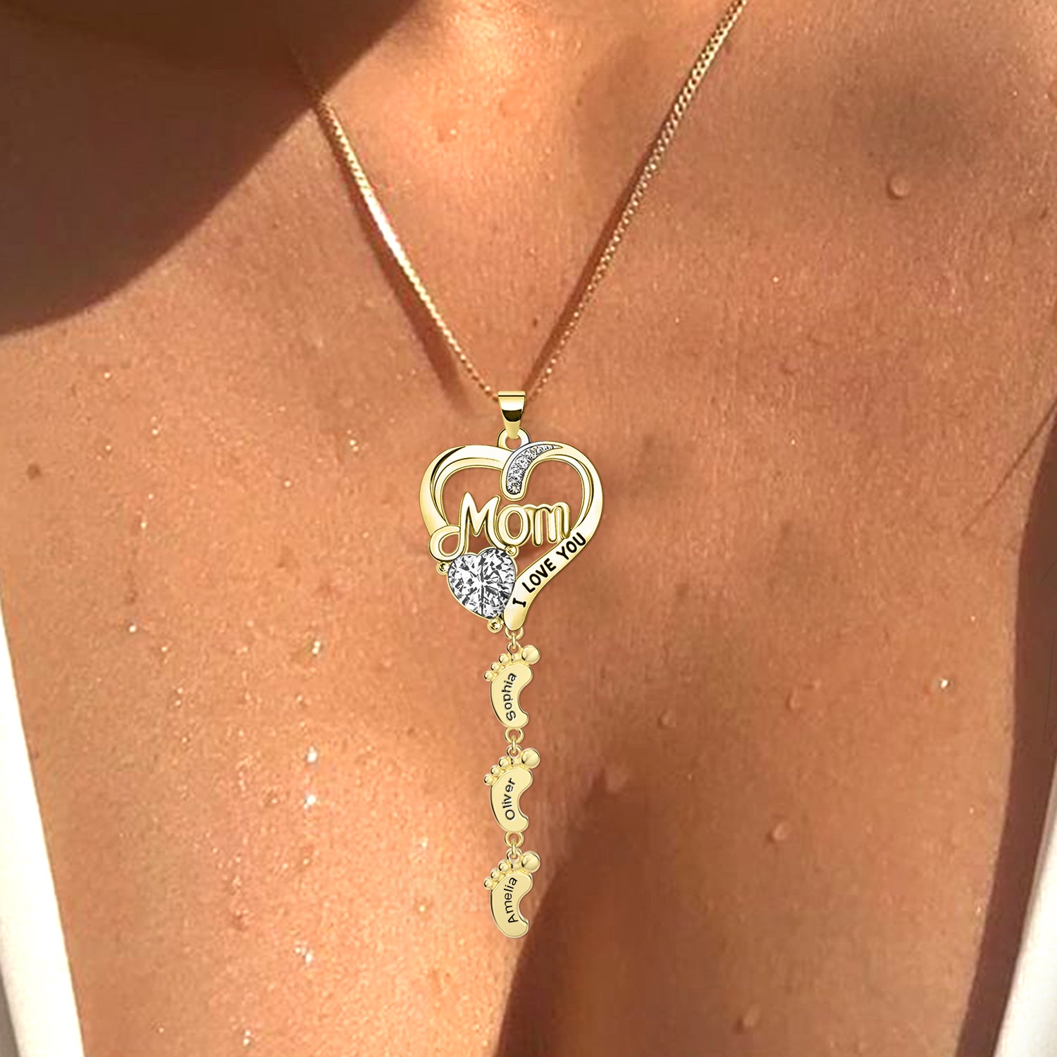 Souvenique Personailzed Name Necklace With 1-10 Baby Feet Pendans Jewerly Gifts for Her