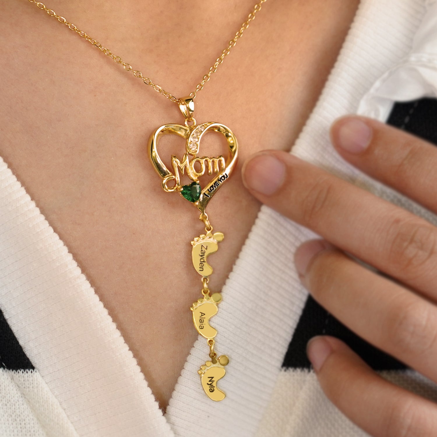 Souvenique Personailzed Name Necklace With 1-10 Baby Feet Pendans Jewerly Gifts for Her