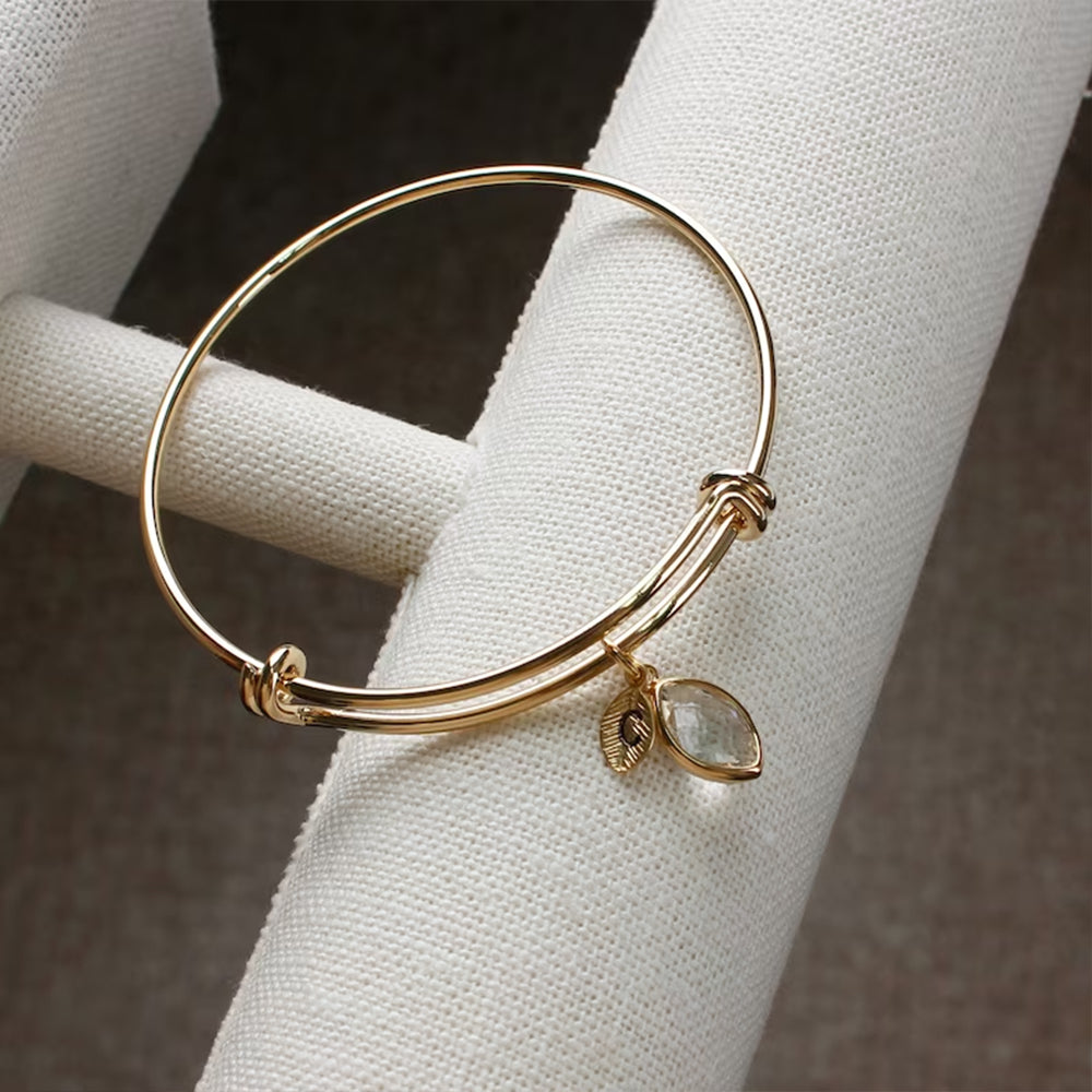 Women's Bracelet With Custom Birthstone and Initials Leaf Charms