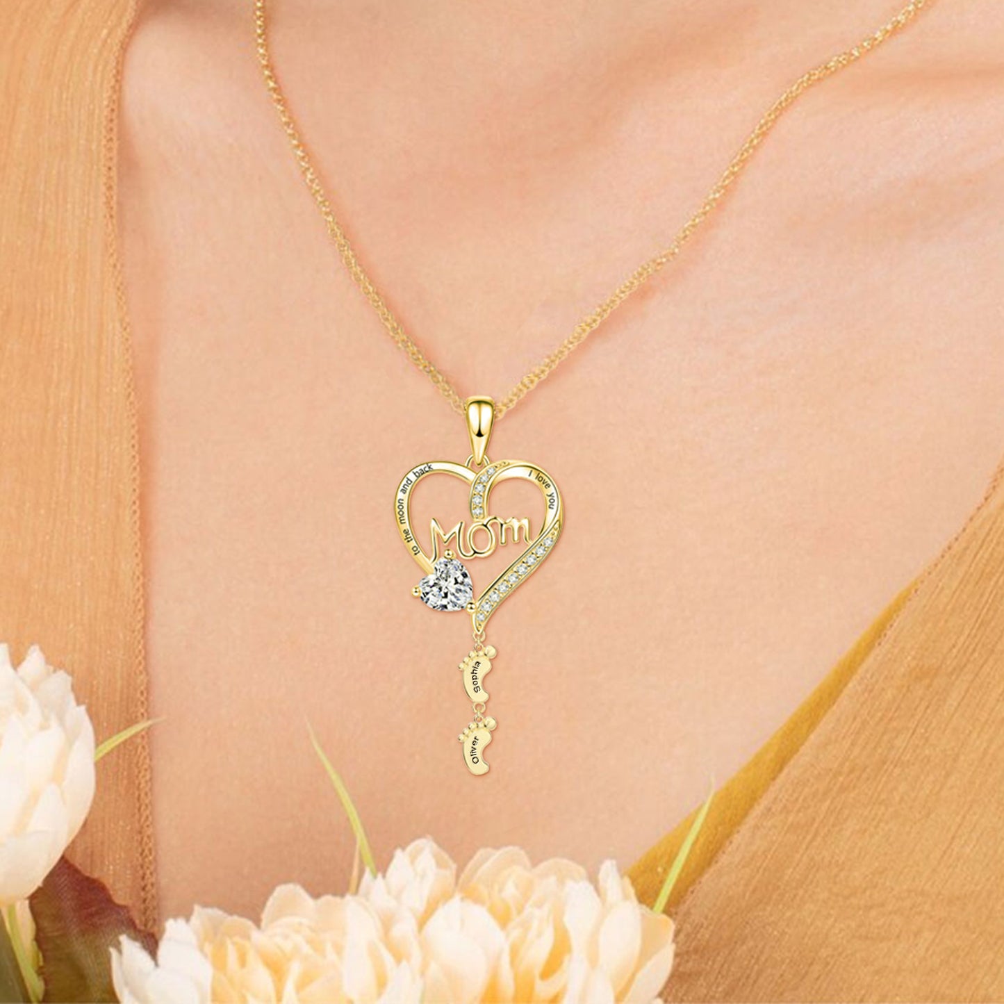 Personalized Name and Birthstone Baby Feet Locket Necklace for Mom