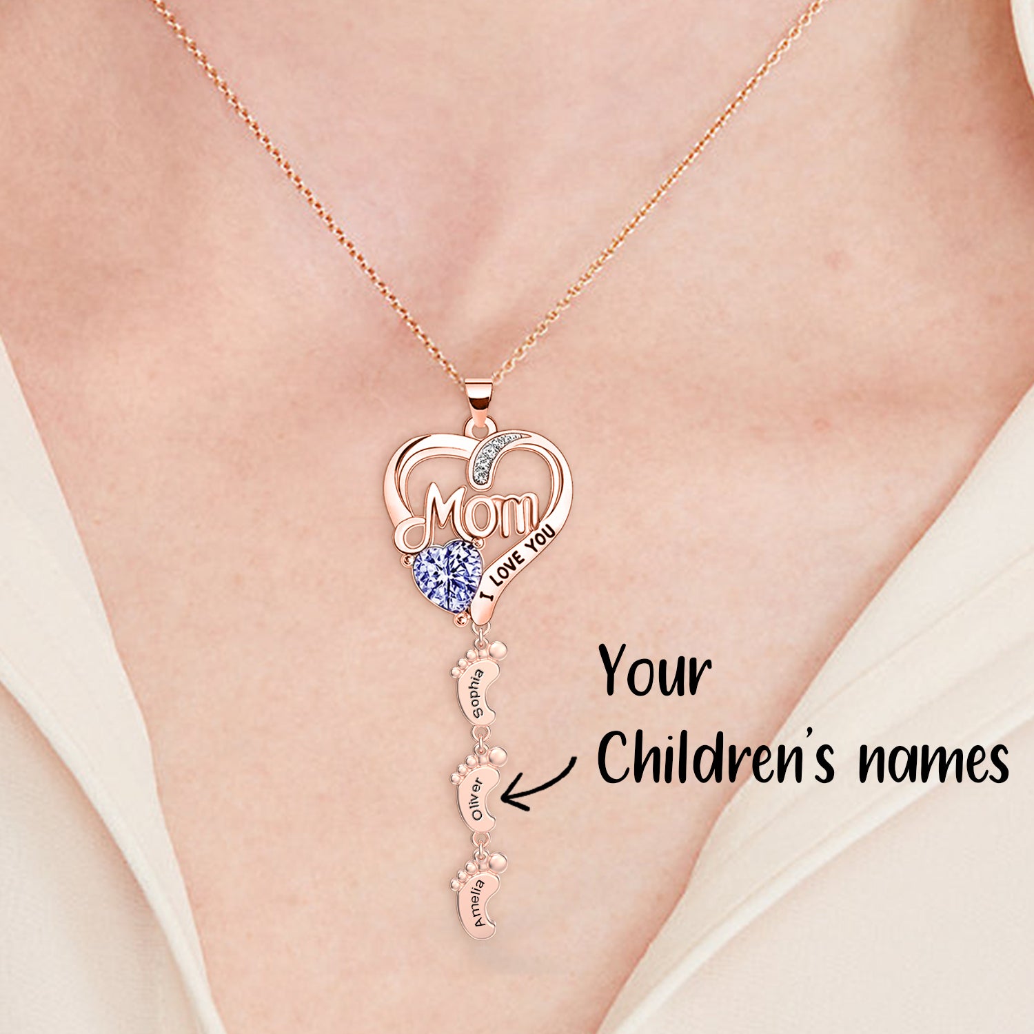 Souvenique Personailzed Name Necklace With 1-10 Baby Feet Pendans Jewerly Gifts for Her