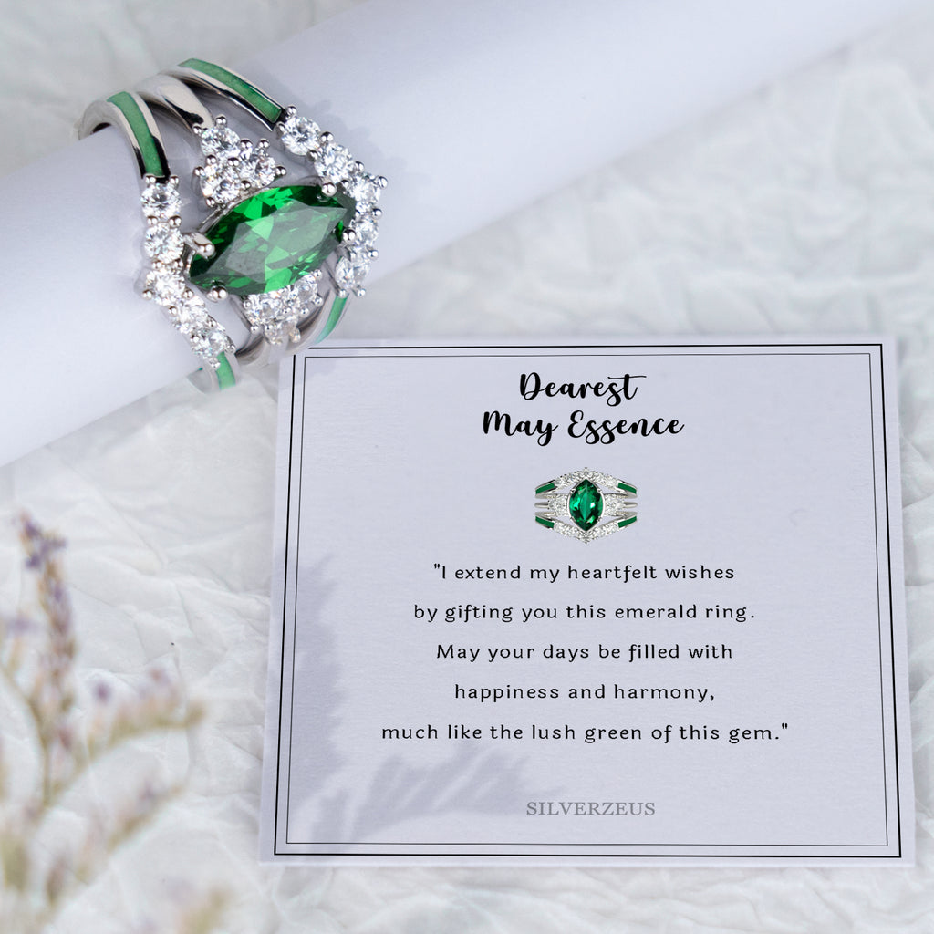 Gift for May Born - Sterling Silver Emerald Birthstone Ring