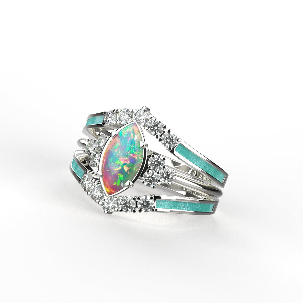 Gift for October Born-Sterling Silver Rainbow Opal Ring