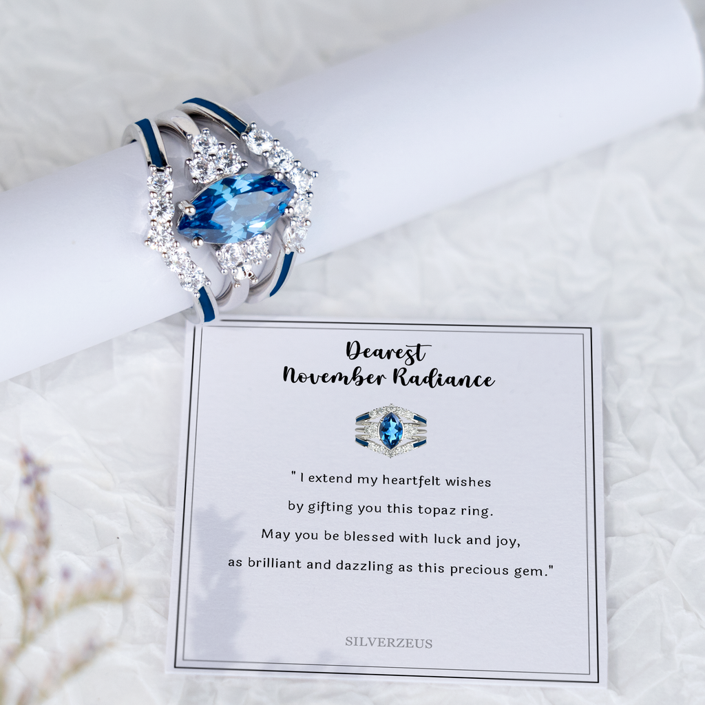 Gift for November Born - Sterling Silver Topaz Birthstone Ring