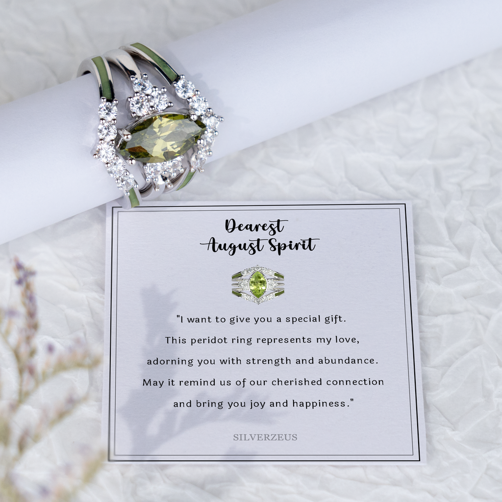 Gift for August Born - Sterling Silver Peridot Birthstone Ring