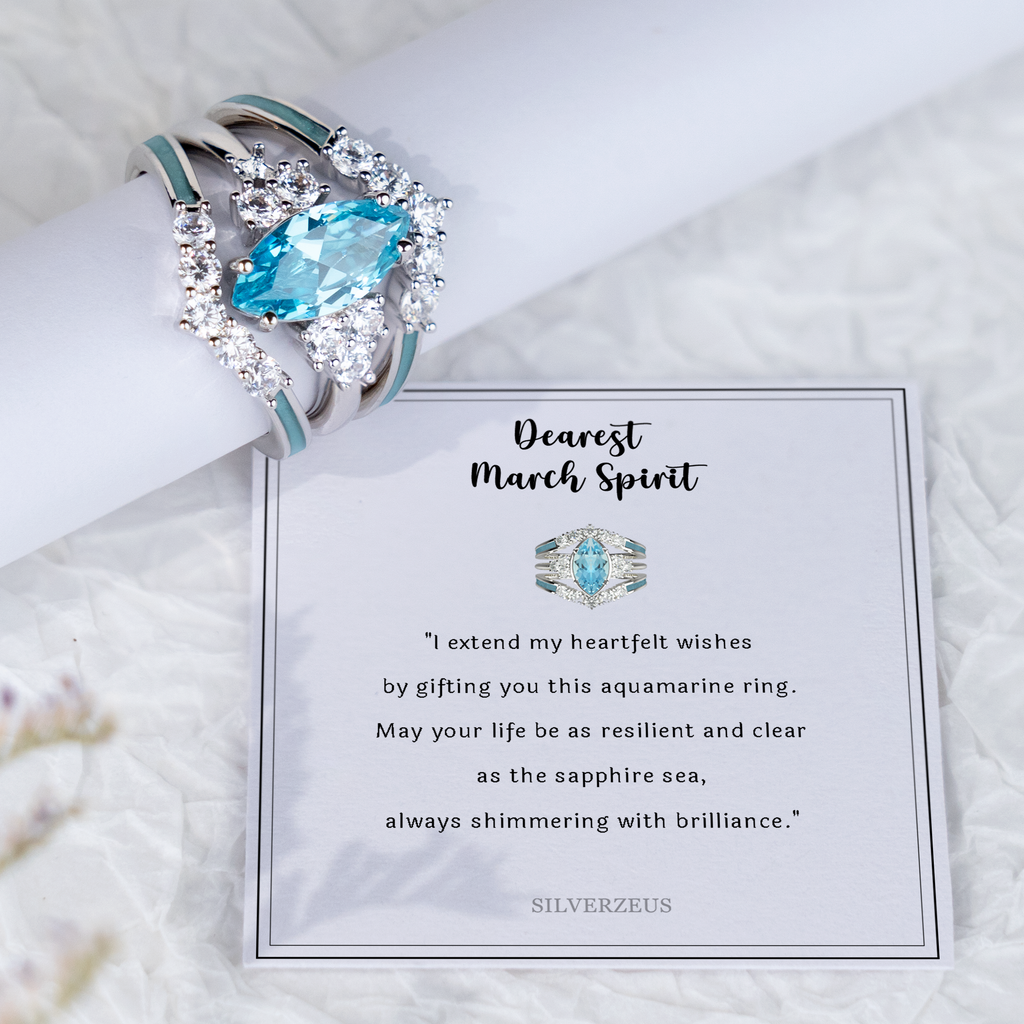 Gift for March Born - Sterling Silver Aquamarine Birthstone Ring