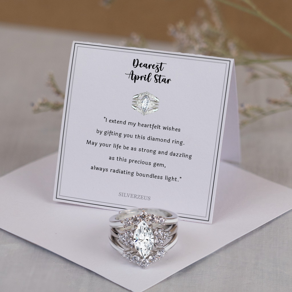 Gift for April Born - Sterling Silver Moissanite Birthstone Ring