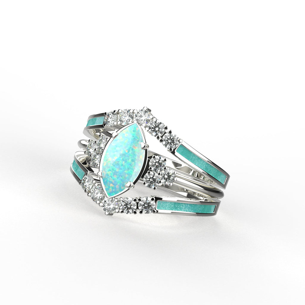 Gift for October Born - Sterling Silver Opal Birthstone Ring