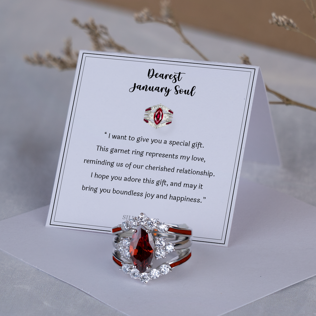 Gift for January Born - Sterling Silver Garnet Birthstone Ring