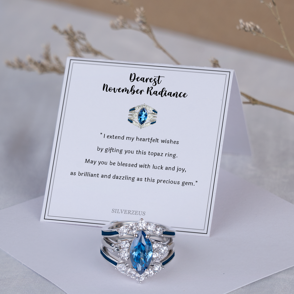 Gift for November Born - Sterling Silver Topaz Birthstone Ring