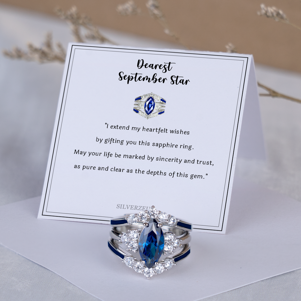Gift for September Born - Sterling Silver Sapphire Birthstone Ring