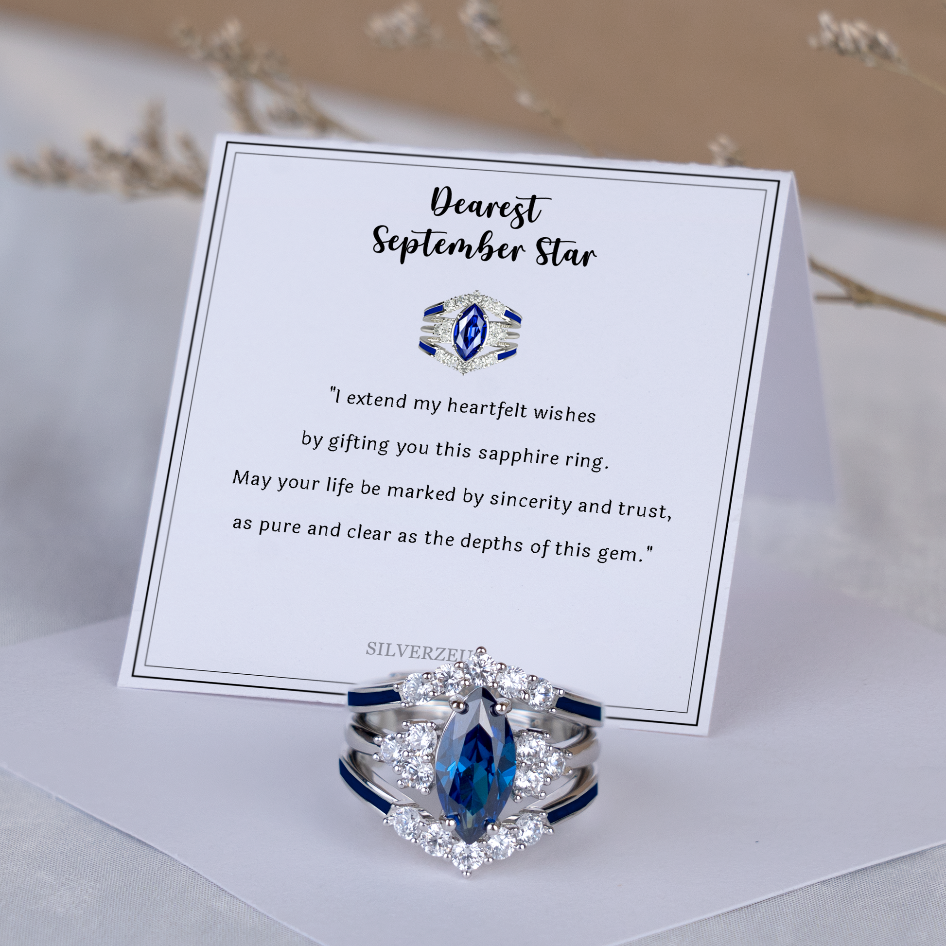 Gift for September Born - Sterling Silver Sapphire Birthstone Ring