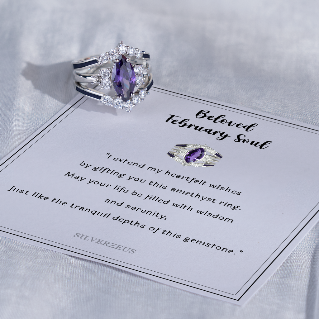 Gift for February Born - Sterling Silver Amethyst Birthstone Ring