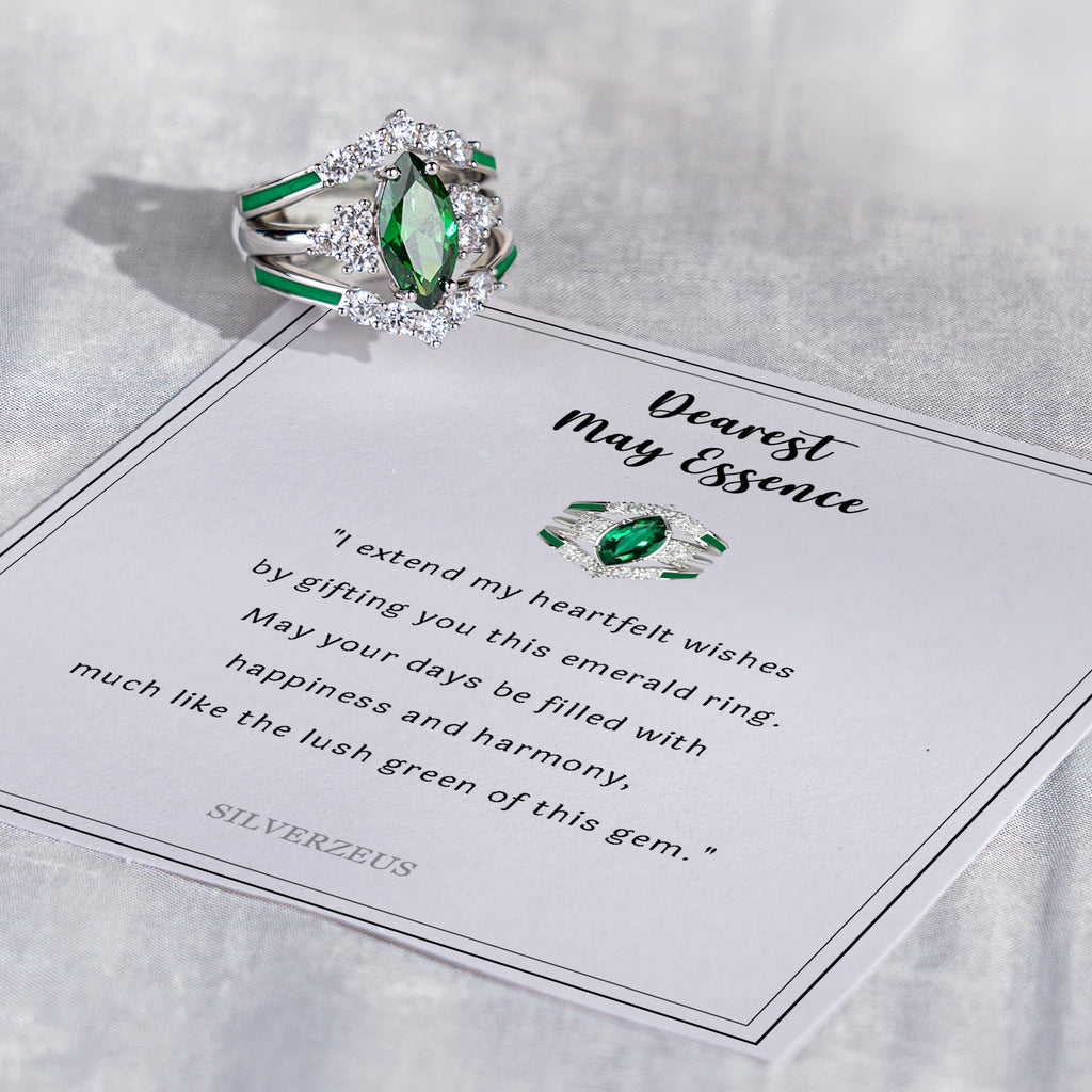 Gift for May Born - Sterling Silver Emerald Birthstone Ring