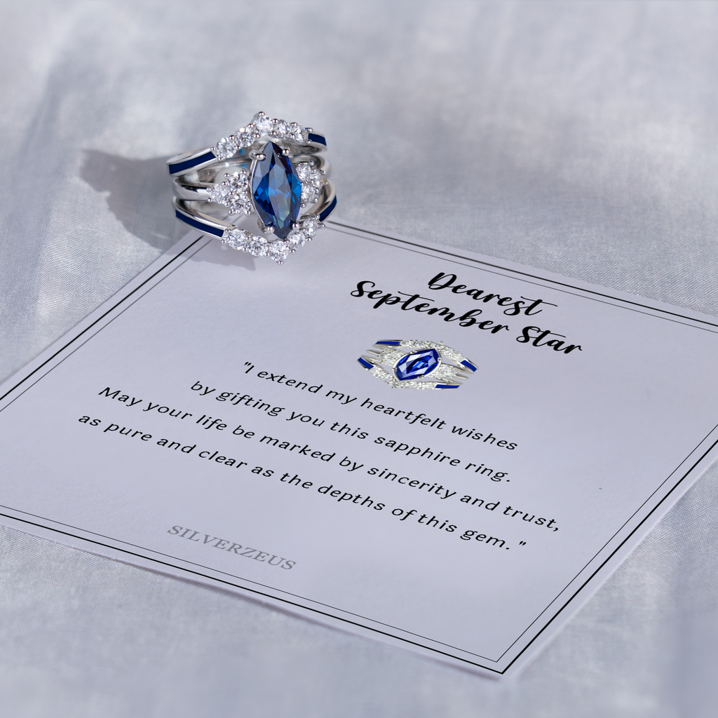 Gift for September Born - Sterling Silver Sapphire Birthstone Ring