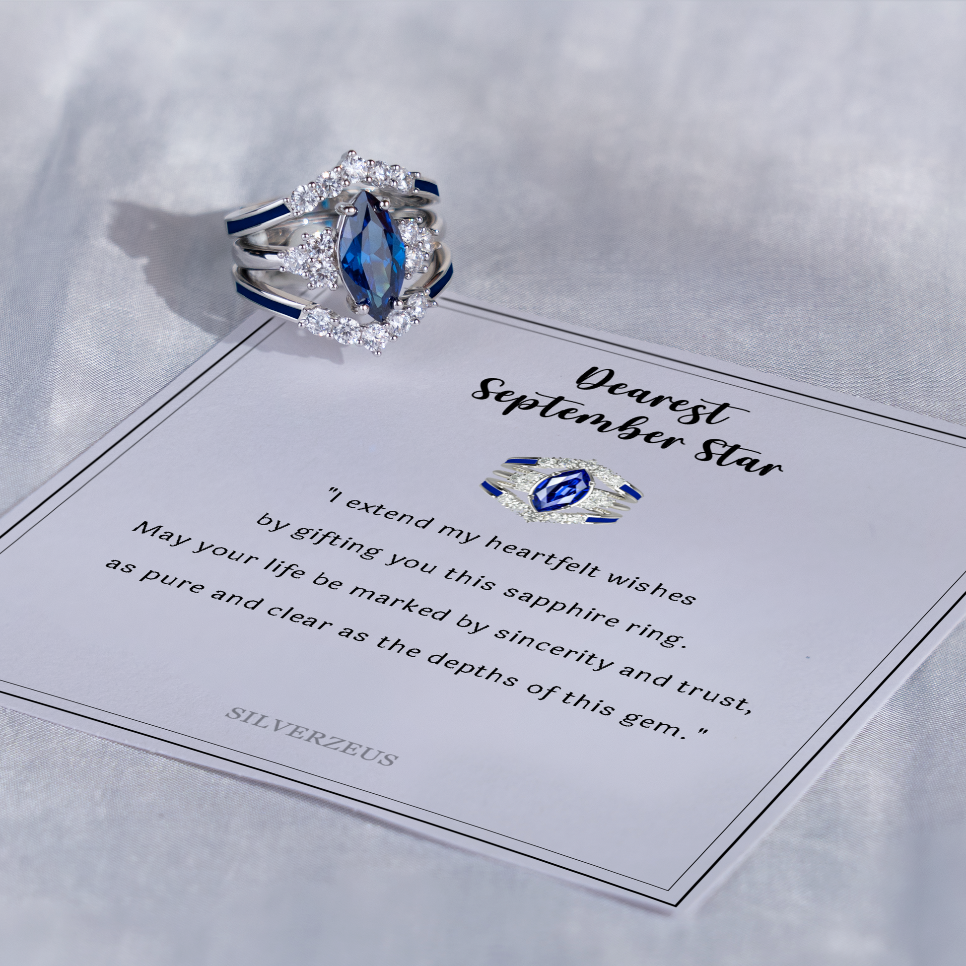 Gift for September Born - Sterling Silver Sapphire Birthstone Ring