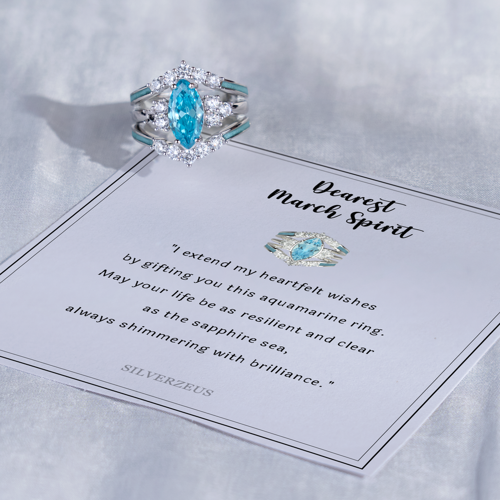 Gift for March Born - Sterling Silver Aquamarine Birthstone Ring