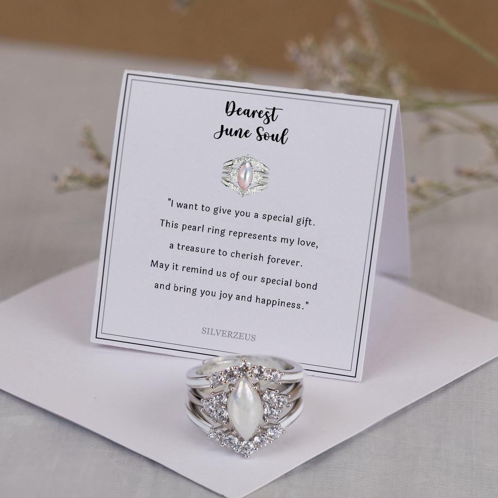 Gift for June Born - Sterling Silver Pearl Birthstone Ring