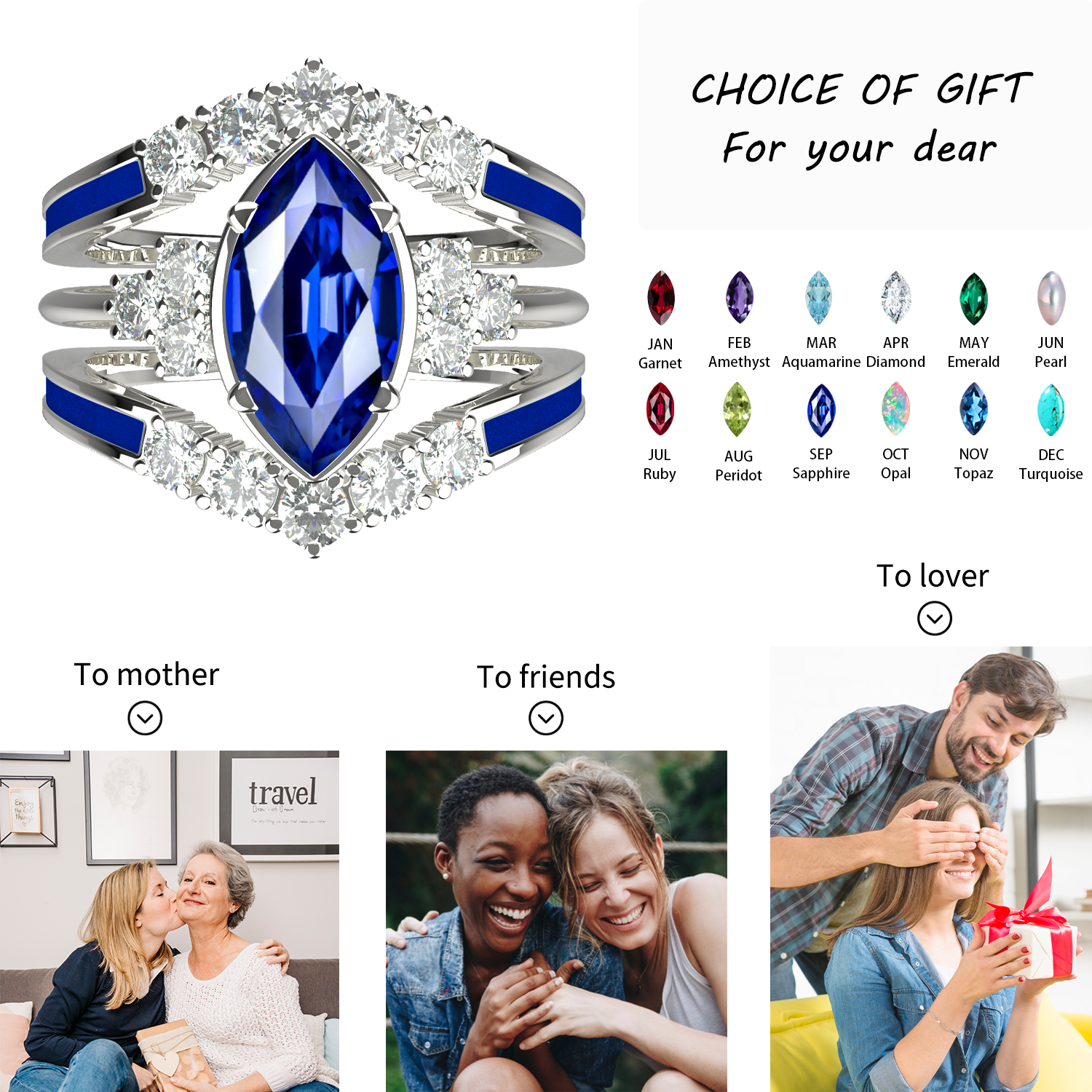 Gift for September Born - Sterling Silver Sapphire Birthstone Ring