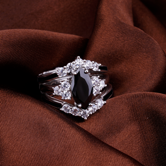 Mother's day special “Wordless love” Sterling Silver Black Obsidian Ring