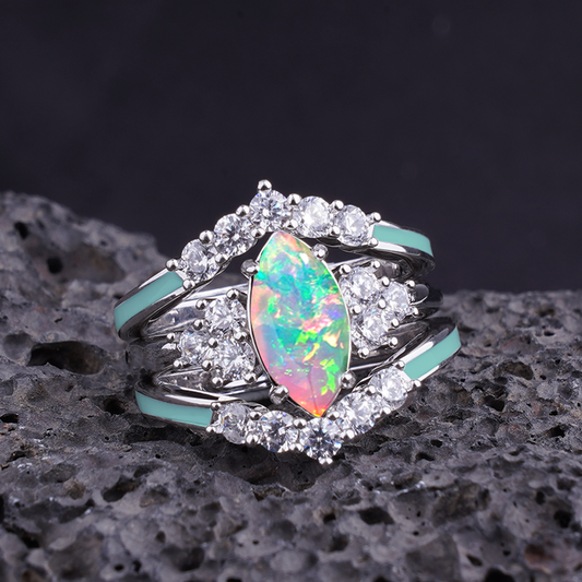 Gift for October Born-Sterling Silver Rainbow Opal Ring