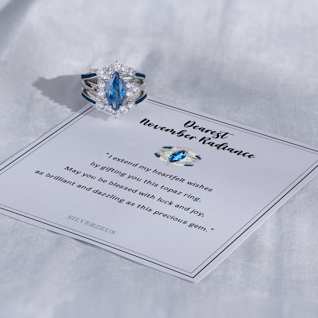 Gift for November Born - Sterling Silver Topaz Birthstone Ring