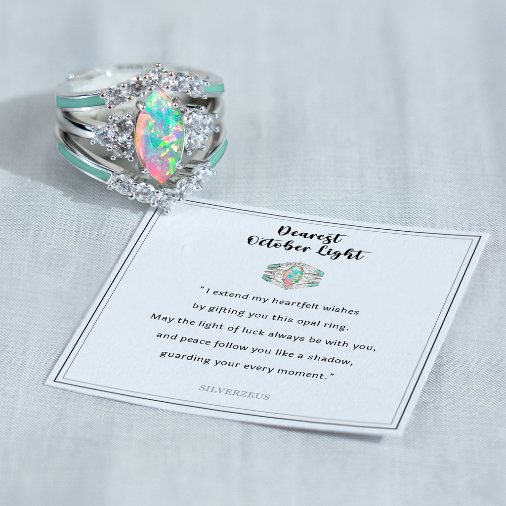 Gift for October Born-Sterling Silver Rainbow Opal Ring