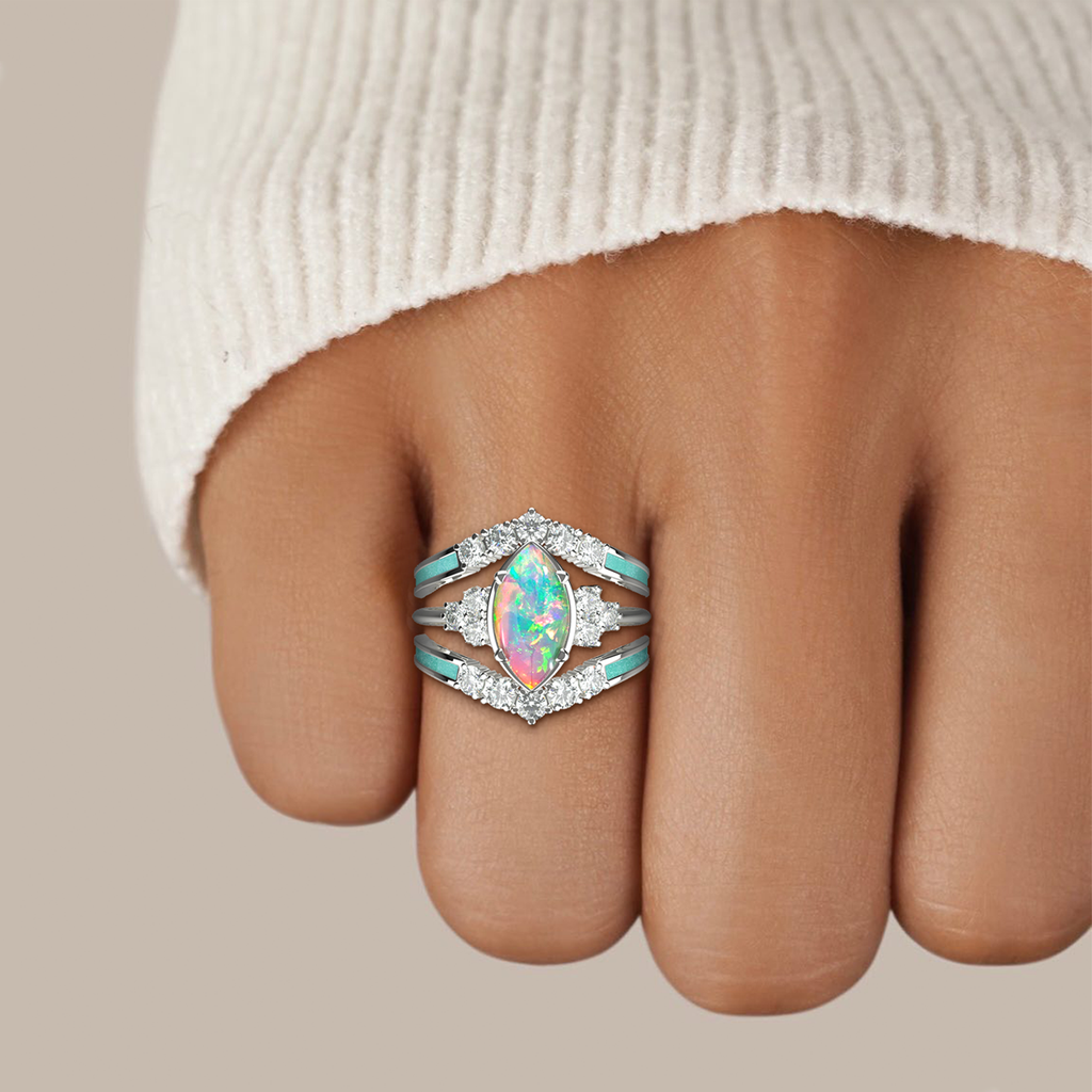 Gift for October Born-Sterling Silver Rainbow Opal Ring