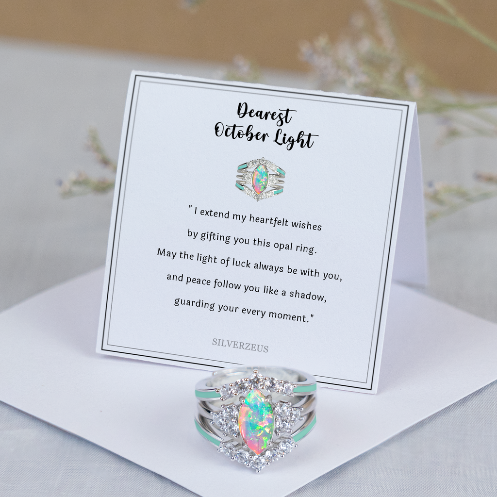 Gift for October Born-Sterling Silver Rainbow Opal Ring