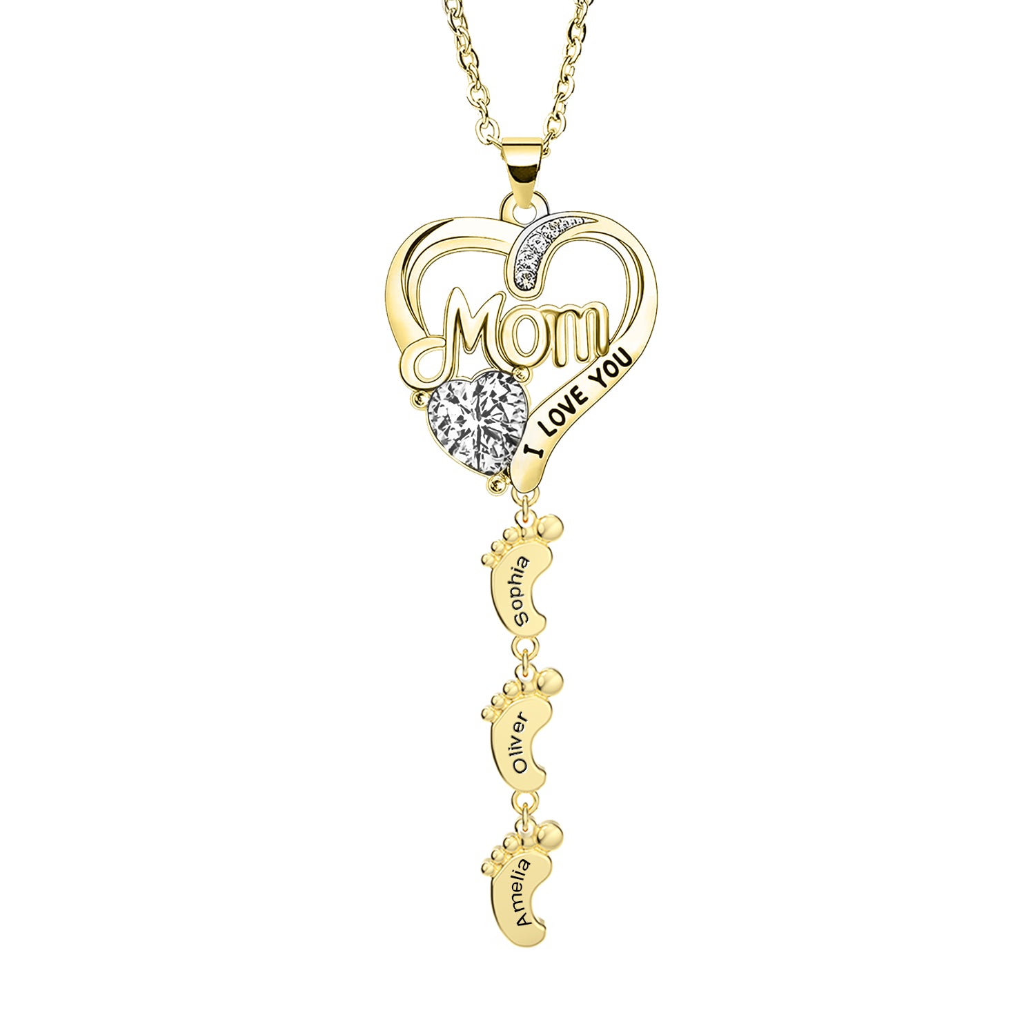 Souvenique Personailzed Name Necklace With 1-10 Baby Feet Pendans Jewerly Gifts for Her