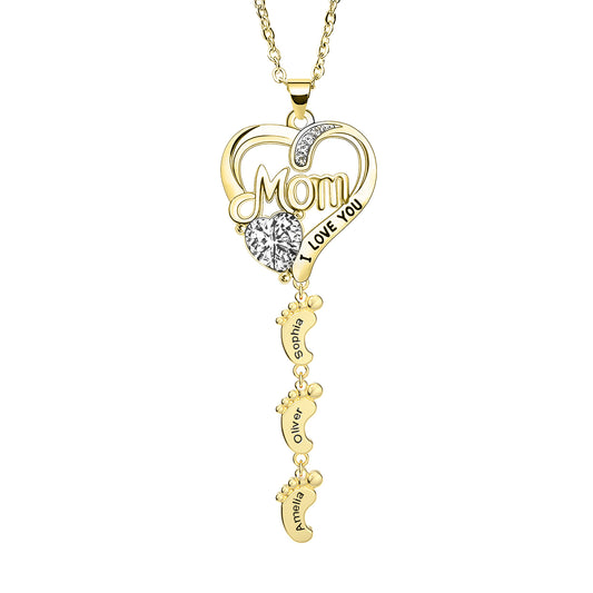 Souvenique Personailzed Name Necklace With 1-10 Baby Feet Pendans Jewerly Gifts for Her