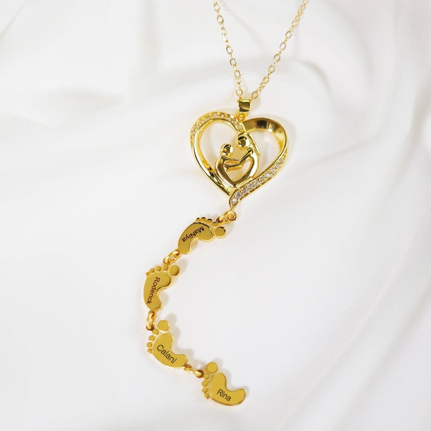 Personalized Necklace with Multi Kids Name and Baby Feet Pendant