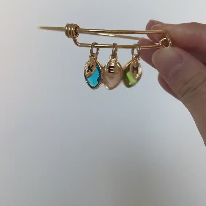 Women's Bracelet With Custom Birthstone and Initials Leaf Charms