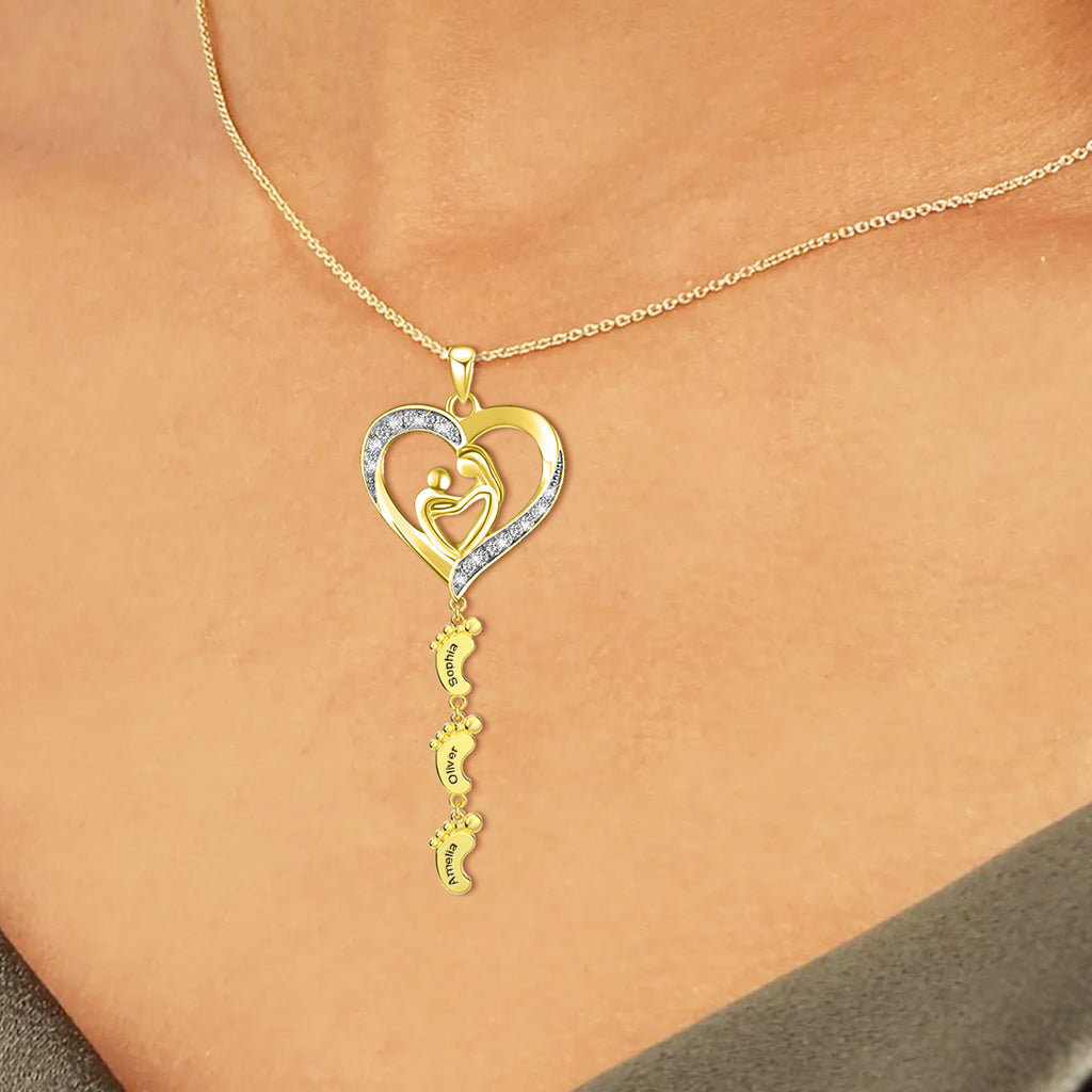 Personalized Necklace with Multi Kids Name and Baby Feet Pendant