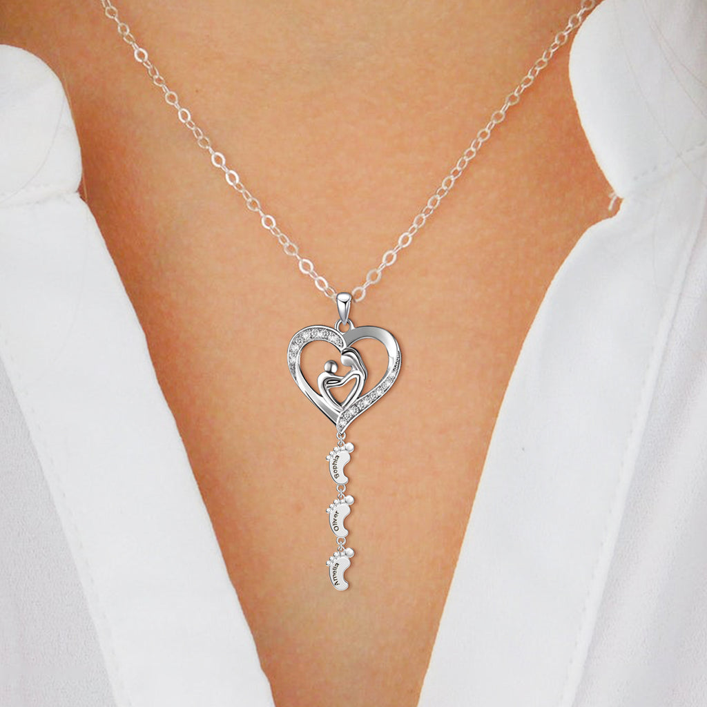 Personalized Necklace with Multi Kids Name and Baby Feet Pendant