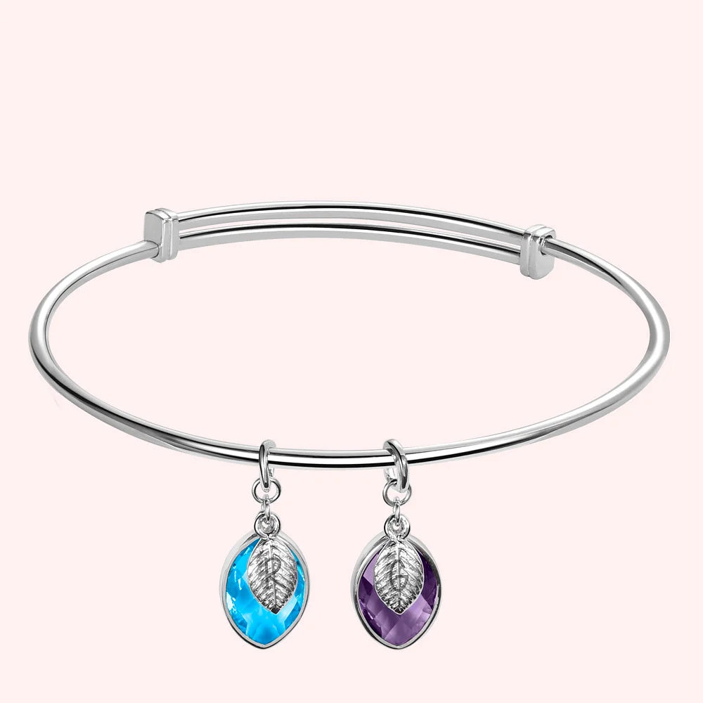 Sterling Silver Women's Bracelet With Custom Birthstone and Initials Leaf Charms