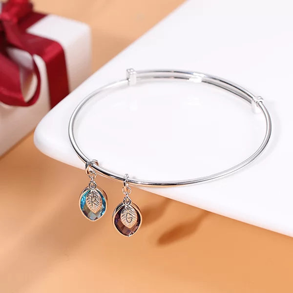 Sterling Silver Women's Bracelet With Custom Birthstone and Initials Leaf Charms