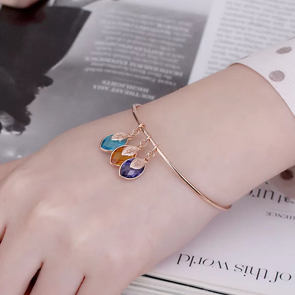 Sterling Silver Women's Bracelet With Custom Birthstone and Initials Leaf Charms