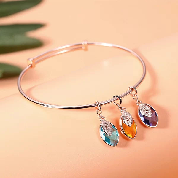 Sterling Silver Women's Bracelet With Custom Birthstone and Initials Leaf Charms